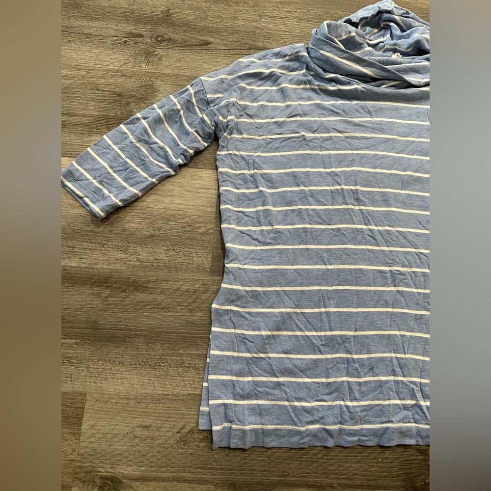 Loft Outlet Lounge Striped Cowl-neck Pullover Tunic Heather Blue and White